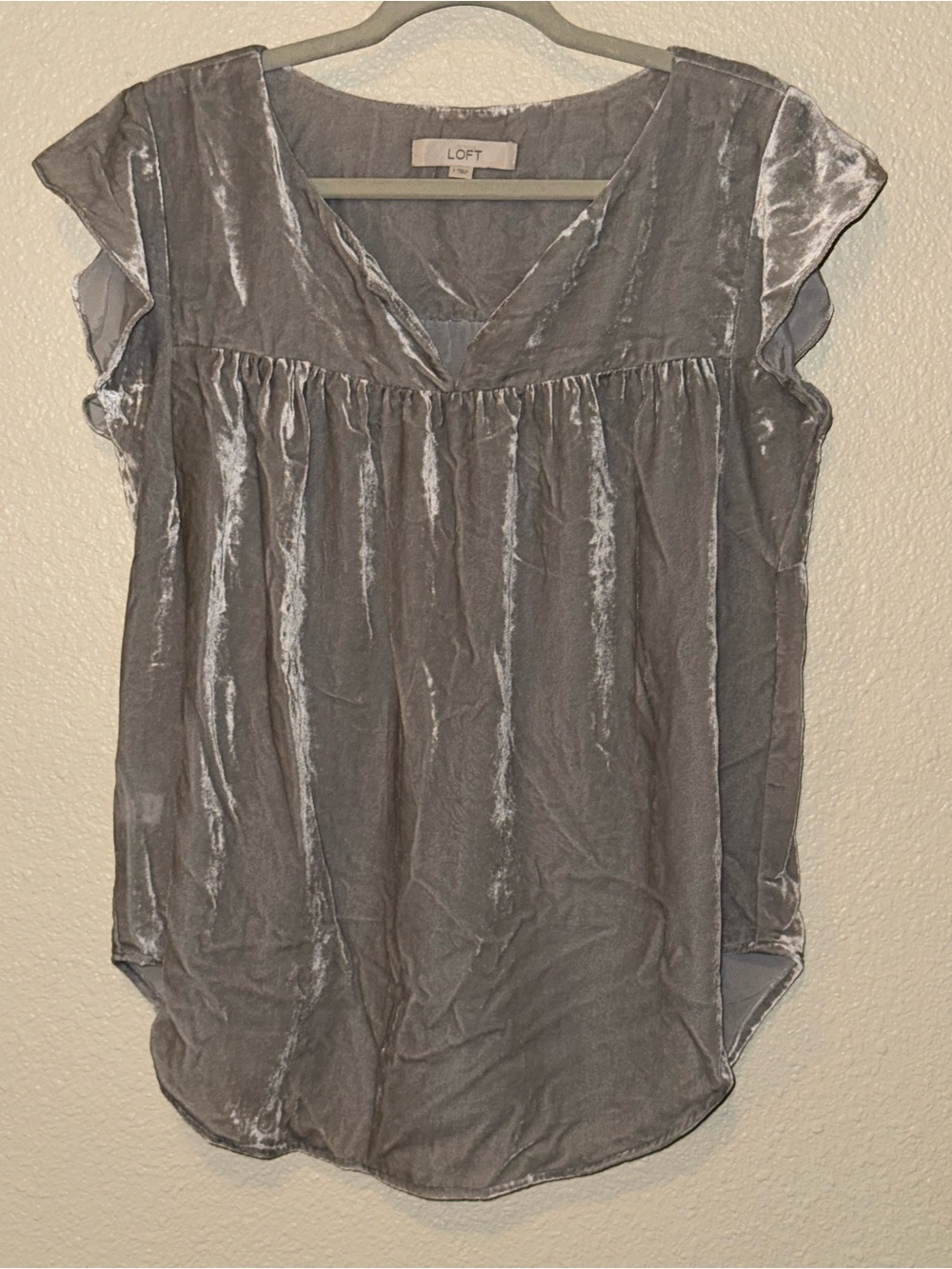 LOFT Silver Velvet Flutter Sleeve Blouse - Renaissance / Fairy Core